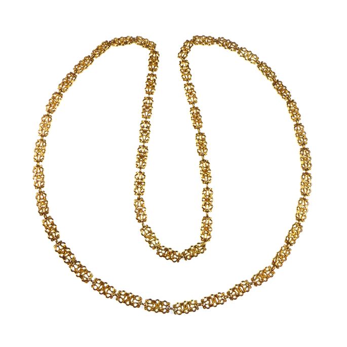 18ct gold pierced oblong panel link chain necklace | MasterArt